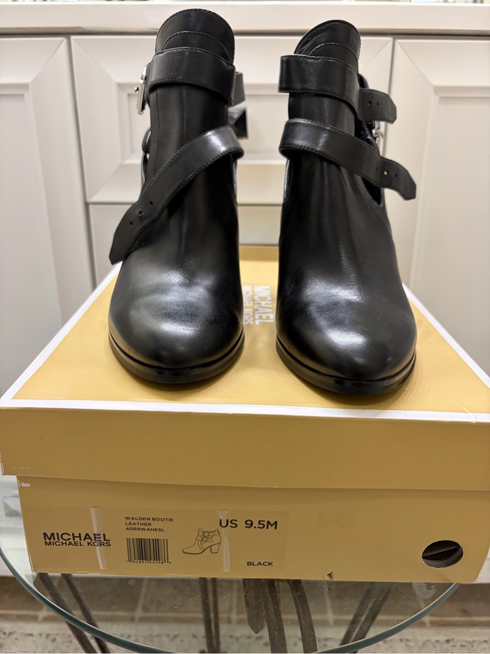 MICHAEL Michael Kors Black Leather Buckle Walden Booties